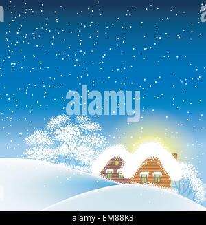 Winterliche Landschaft mit Häusern Stock Vektor