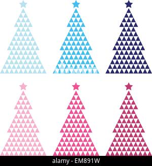 Bunte Mosaik Weihnachtsbaum set isoliert auf weiss Stock Vektor