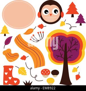 Niedliche Herbstkollektion Cartoon isoliert auf weiss Stock Vektor