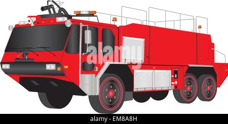 Ein rot-Flughafen-Feuerwehrauto isoliert auf weiss Stock Vektor