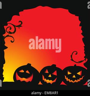 Halloween-Hintergrund - zwei Kürbisse und Spinnennetz Stock Vektor