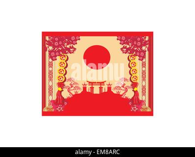 Chinese New Year Card - traditionellen Laternen und asiatische Gebäude Stock Vektor