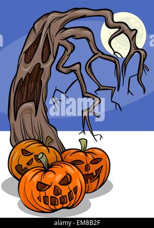 Halloween-Kürbisse mit Baum-cartoon Stock Vektor