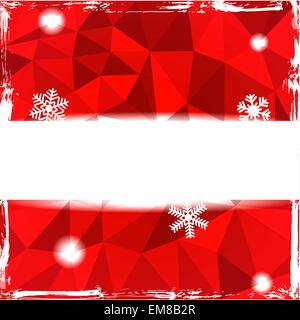 Rotes Dreieck Grunge Weihnachten Hintergrund mit Banner und Schneeflocken Stock Vektor