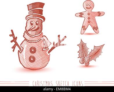 Frohe Weihnachten rot Skizze Elemente Zusammensetzung EPS10 Stildatei Stock Vektor