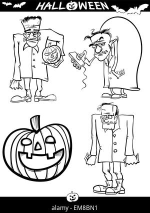 Halloween Cartoon Themes für Malbuch Stock Vektor