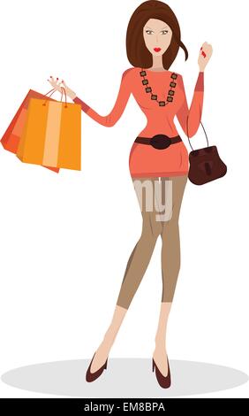 Frau mit Einkaufstüten Stock Vektor