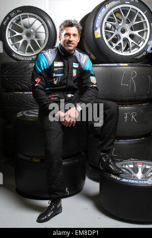 Patrick Dempsey, US-amerikanischer Schauspieler und Amateur-Rennfahrer mit Porsche World Endurance Championship Team in Silverstone, Großbritannien Stockfoto