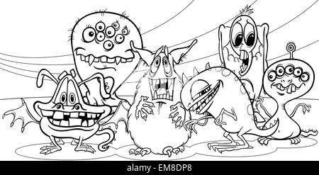 Cartoon Monster Gruppe Malvorlagen Stock Vektor