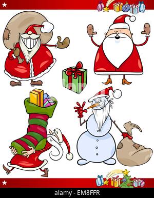 Weihnachtsmann und Weihnachten Themen Cartoon-Satz Stock Vektor