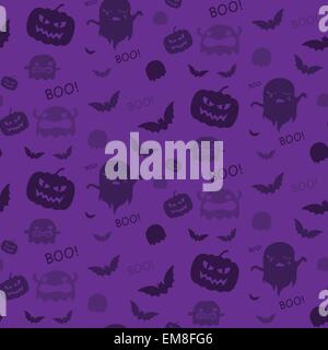 Halloween Ghost Bat Kürbis Musterdesign Hintergrund Lila Stock Vektor