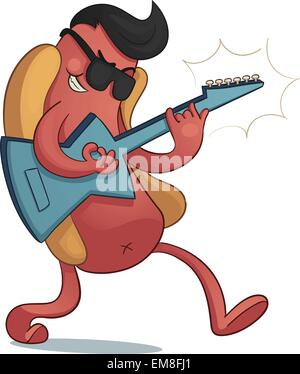 Crazy Hot-Dog-e-Gitarre spielen Stock Vektor