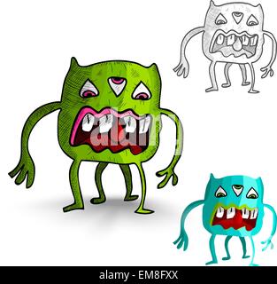 Halloween Monster isoliert Skizze Kreaturen Stilgruppe. Stock Vektor