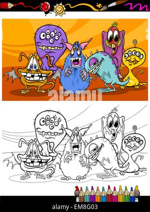 Cartoon Monster Gruppe Malvorlagen Stock Vektor