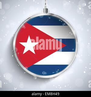 Frohe Weihnachten Silber Ball mit Flagge Kuba Stock Vektor