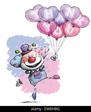 Clown mit Herz Luftballons sagen Danke Stock Vektor