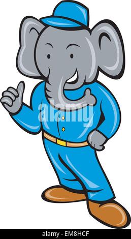 Cartoon Elefant Busboy oder Pagen posiert Stock Vektor