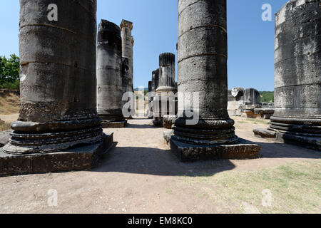 Blick auf den Wald von Spalten am Ostende (hinten) der ionische Tempel der Artemis. Sardes, Sart, Türkei. Eintritt in die templ Stockfoto