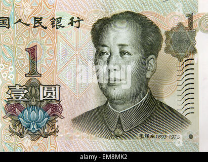 Chinesische Banknote 1 Renminbi Yuan Vorderseite zeigt Mao Zedong und Orchidee Stockfoto