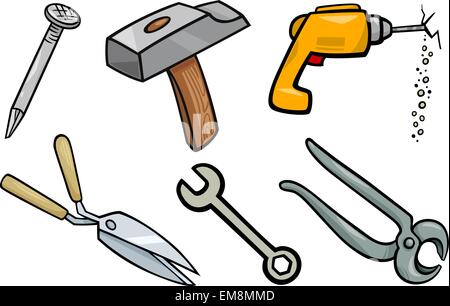 Tools-Objekten cartoon Illustration Satz Stock Vektor