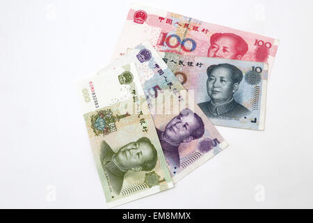 Chinesische Banknoten 1, 5, 10.100 Renminbi Yuan Avers zeigen Seite Darstellung Mao Zedong Stockfoto