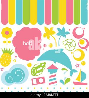 Sommer-Design-Elemente isoliert auf weiss in frischen Farben Stock Vektor