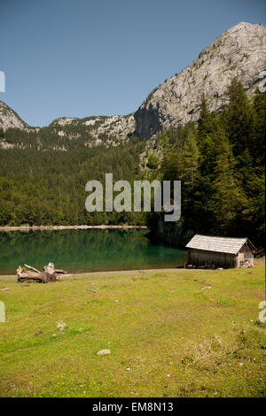 Hinterer Gosausee Mit Almhütte, Gosau, Oberösterreich, Österreich Stockfoto