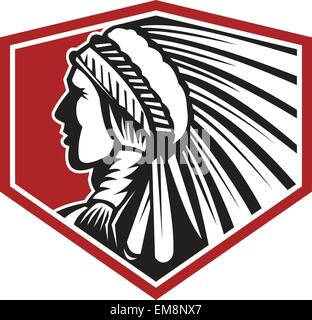 Native American Indian Warrior Seite Retro Stock Vektor