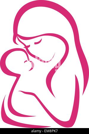 Mama und Baby, Vektor-Symbol in einfachen Linien Stock Vektor