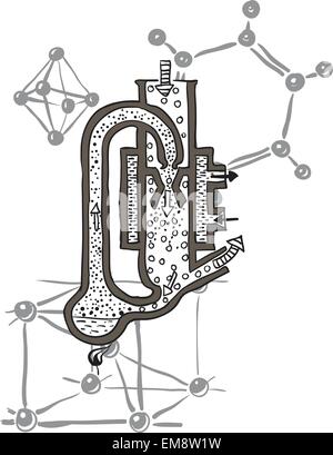 Vektor Zeichnung Schema der Quecksilber-Vakuum-Pumpe Stock Vektor