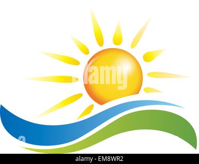 Illustration der Blick auf den Sonnenuntergang mit Insel und Meer Strand Stock Vektor