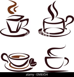 Vektor-Set Kaffee Tassen Ikonen, stilisierten Skizzensymbole Stock Vektor