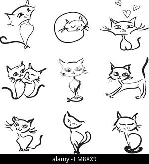 handgezeichnete Katzen Vektor-Icons-Auflistung Stock Vektor