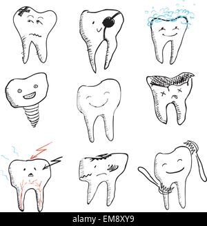 die Hand gezeichnete lustige Zähne, Vektor-Icons-Auflistung Stock Vektor