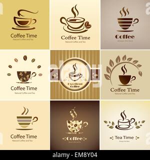 Café Emblem Sammlungssatz Kaffee Tassen Icons Stock Vektor