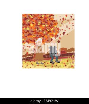 Älteres paar Wanderbares Herbsttag Stock Vektor