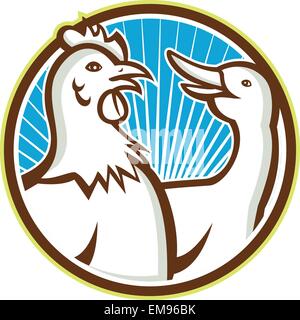Huhn mit Gans Cartoon Stock Vektor