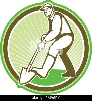 Gärtner Landschaftsgärtner Graben Schaufel Kreis Stock Vektor