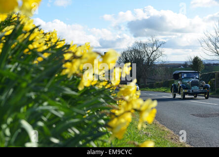 1929 Ford Model A Oldtimer-Fahrten durch den Ort Ingleton, Co. Durham während des Flying Scotsman Rallye im Jahr 2015.  © Robert Smith/Alamy Stockfoto