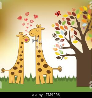 Lustige Giraffe-paar in der Liebe Stock Vektor