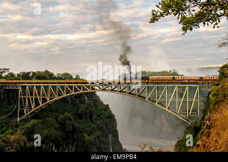 Zug an den Victoria Fällen Stockfoto