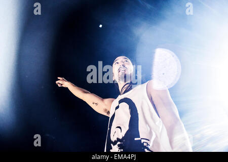 State College, Pennsylvania, USA. 10. April 2015. DJ STEVE AOKI während einer live Performance im Bryce Jordan Center an der Penn State University. © Akash Ghai/ZUMA Wire/ZUMAPRESS.com/Alamy Live-Nachrichten Stockfoto