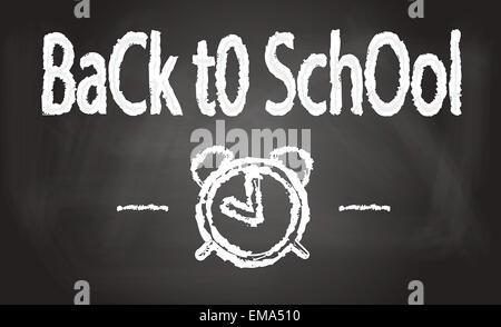 Vektor - "Back to School" geschrieben und Zeichnung Wecker an die Tafel Stockfoto