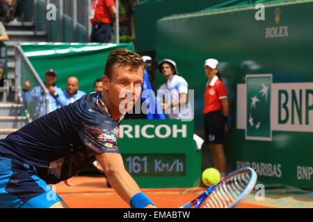 14. Juni 2014 - 18.04.2015 Monte Carlo, Monaco, Tomas Berdych schlägt in das Halbfinale der ATP Tennis Monte-Carlo Rolex Masters im Monte-Carlo Country Club, Monaco spielte Gael Monfils 6-1, 6-4. (Kredit-Bild: © Michael Cullen/ZUMA Draht) Stockfoto