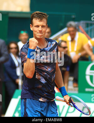 14. Juni 2014 - 18.04.2015 Monte Carlo, Monaco, Tomas Berdych schlägt in das Halbfinale der ATP Tennis Monte-Carlo Rolex Masters im Monte-Carlo Country Club, Monaco spielte Gael Monfils 6-1, 6-4. (Kredit-Bild: © Michael Cullen/ZUMA Draht) Stockfoto