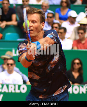 14. Juni 2014 - 18.04.2015 Monte Carlo, Monaco, Tomas Berdych schlägt in das Halbfinale der ATP Tennis Monte-Carlo Rolex Masters im Monte-Carlo Country Club, Monaco spielte Gael Monfils 6-1, 6-4. (Kredit-Bild: © Michael Cullen/ZUMA Draht) Stockfoto