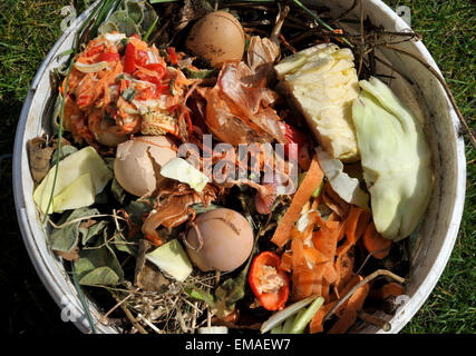 Gemüse, Garten und Küche Abfälle zur Kompostierung oder das Hinzufügen einer Wormery. Stockfoto