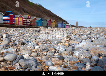 Baden Hütten am Strand bei Cromer, Norfolk, England Stockfoto