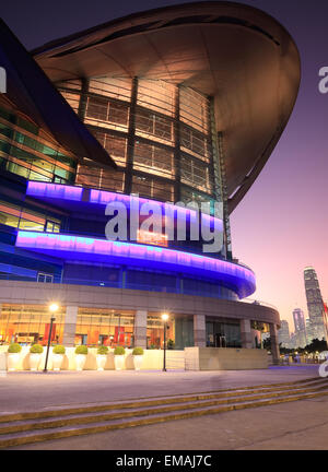 Kongress- und Ausstellungszentrum bei Sonnenuntergang. Hong Kong Stockfoto