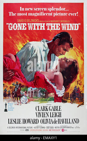 Alte Film-Poster von "Vom Winde verweht" 1939 amerikanischer epische historische Romanze Film Regie: Victor Fleming mit Vivien Leigh und Clark Gable. Stockfoto